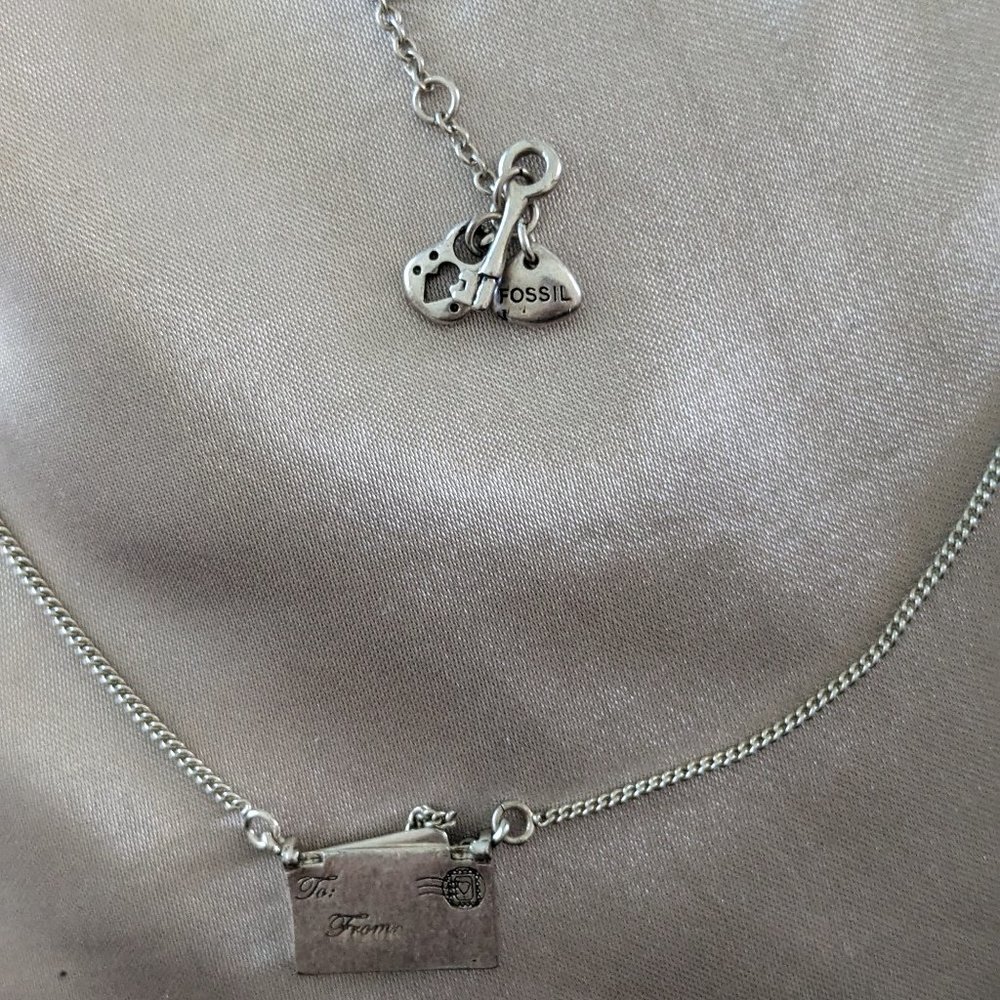 Fossil silver tone love letter + Envelope